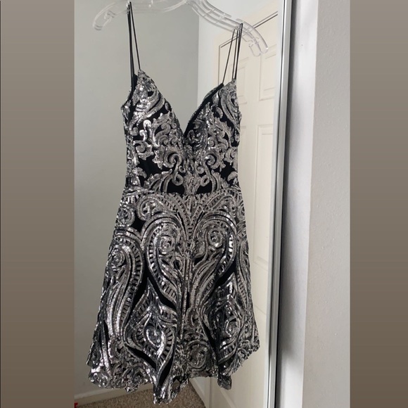 black and silver short homecoming dress